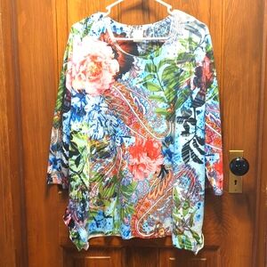 Time and Tru Floral Tunic with Crystal Accents SZ XL